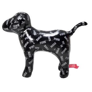 Victoria Secret PINK  Black Pleather Vinyl Plush Dog White Lettering 9”